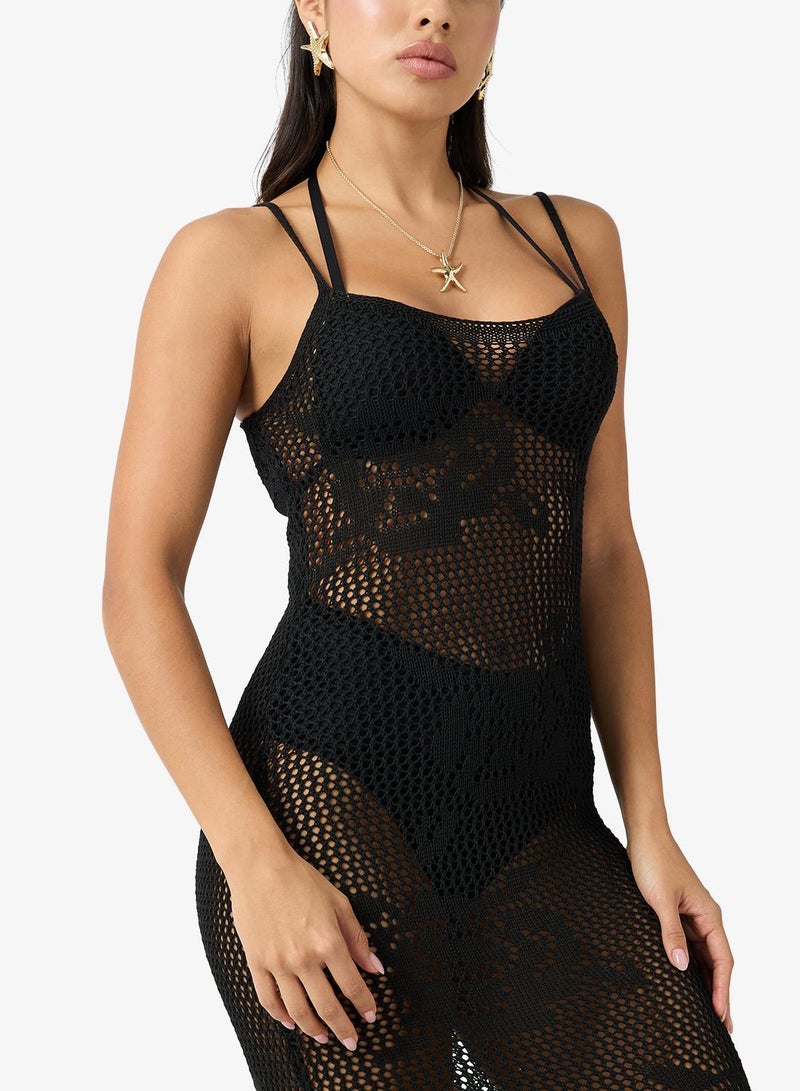 جينجر فستان شاطئ كروشيه شفاف بحمالات - Image 3